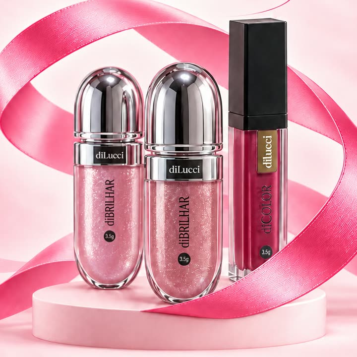Batons e glosses diLucci nas cores rosa